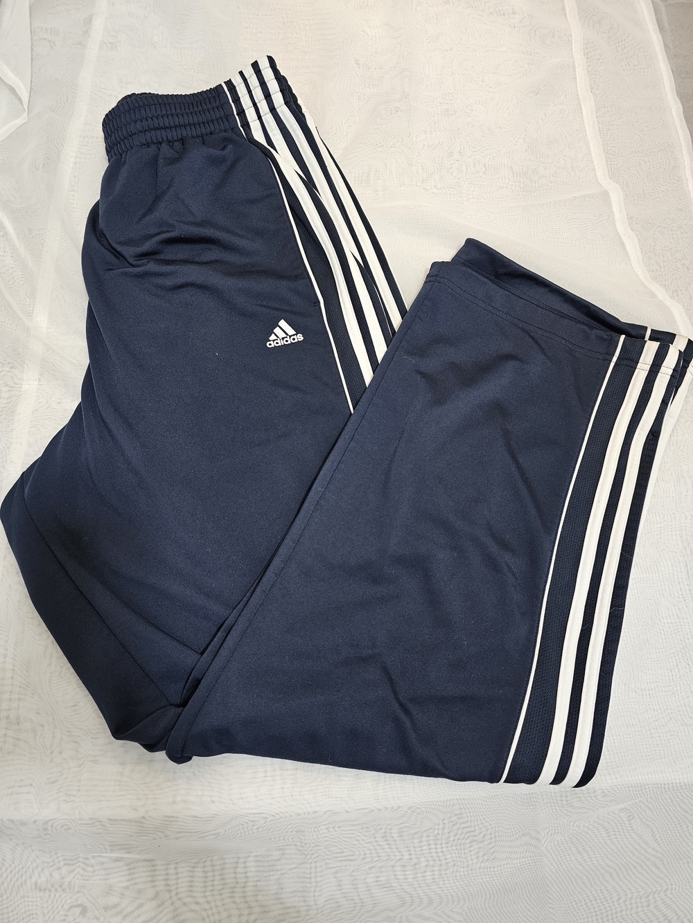 adidas Men's Navy Track Pants Size L Drawstring Elastic Waist 3-Stripe
